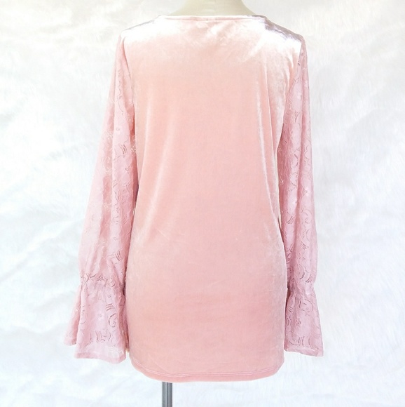 Kensie Pink Velvet Top Floral Lace Sleeves - Picture 4 of 8